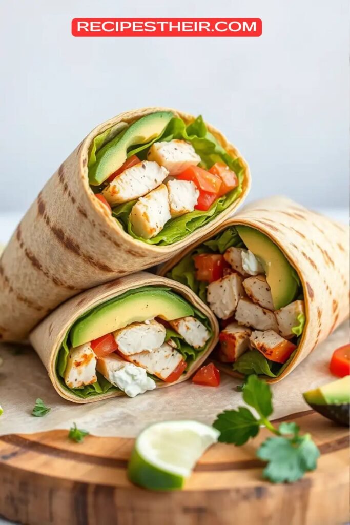 Grilled Chicken and Avocado Wrap in Whole Wheat Tortilla