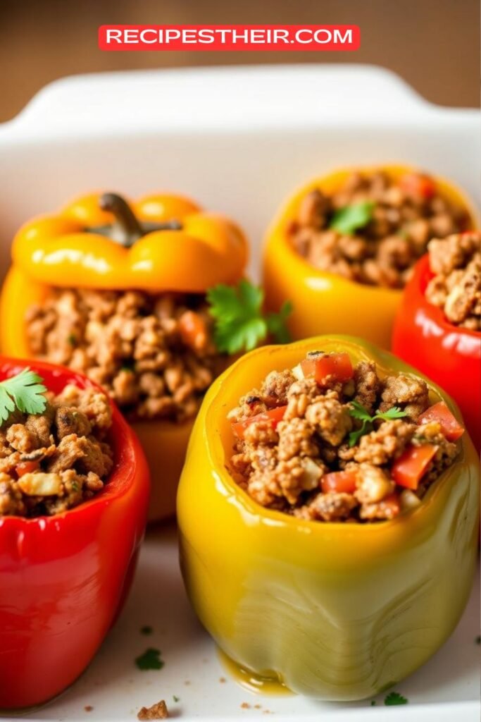 Stuffed Bell Peppers with Ground Beef and Cauliflower Rice