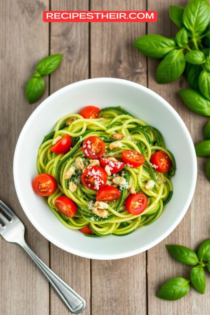 Zucchini Noodles with Pesto and Cherry Tomatoes