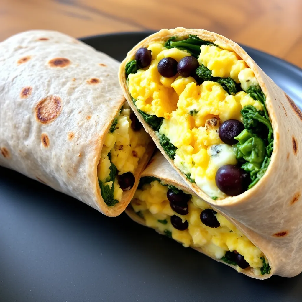 Breakfast Burrito with Scrambled Eggs and Spinach