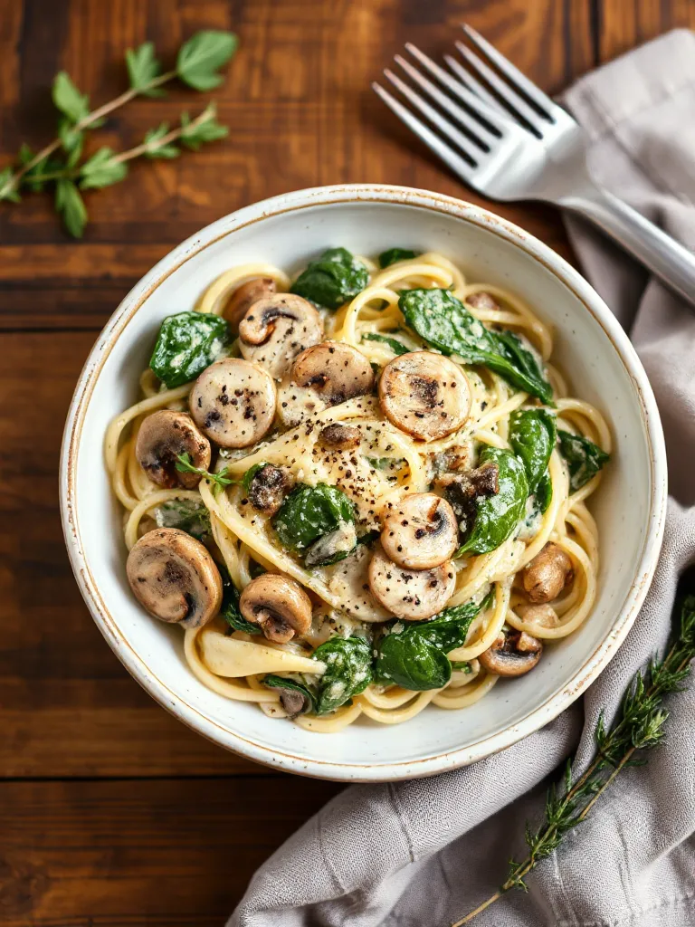 Creamy Spinach and Mushroom Pasta