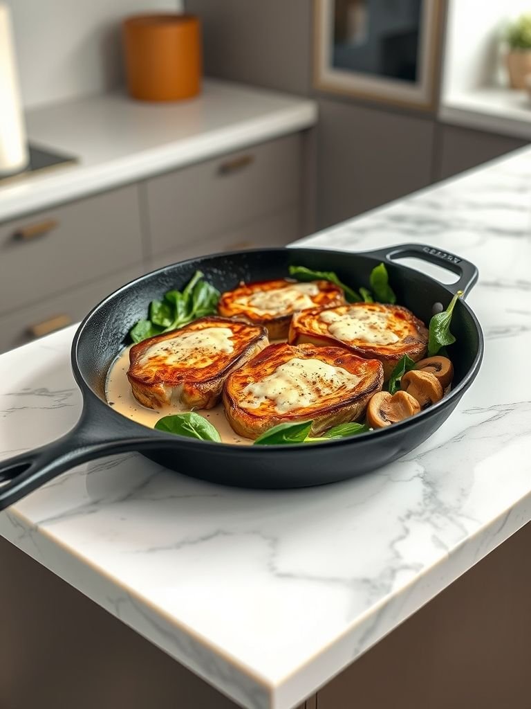 Keto Pork Chop Skillet Recipe with Spinach & Mushrooms