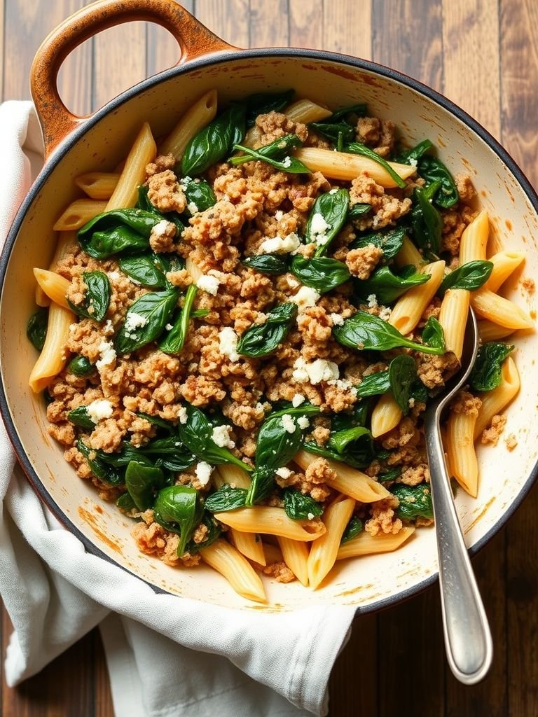 One-Pot Turkey and Spinach Pasta