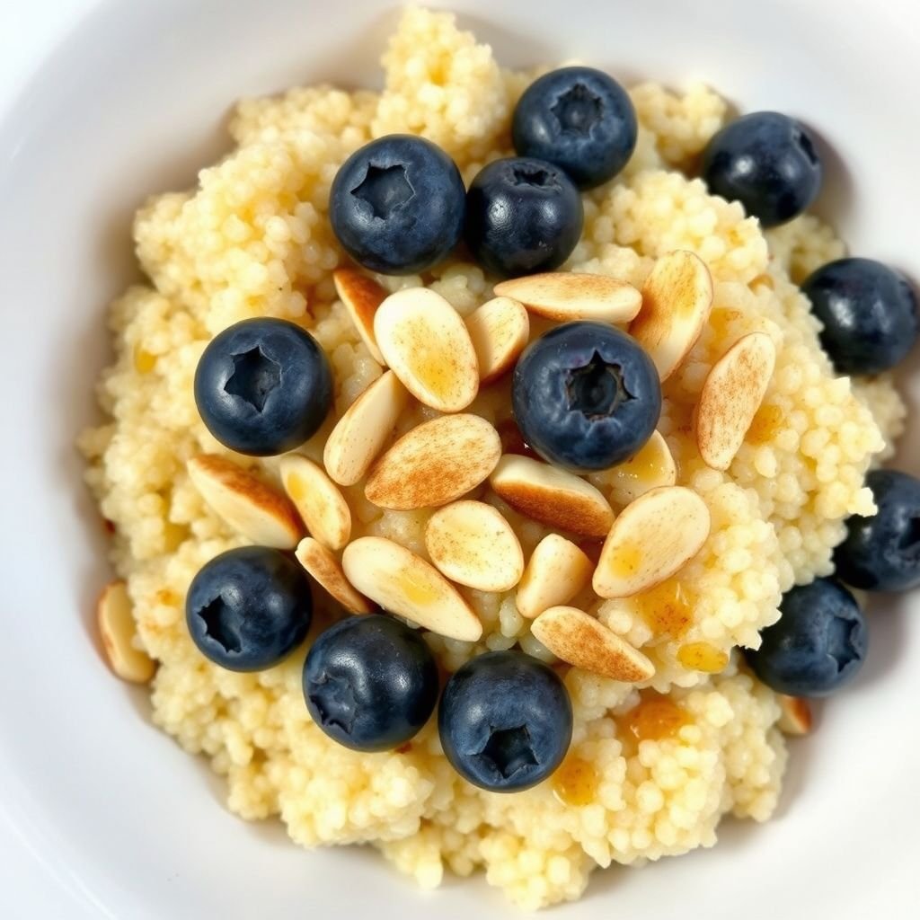 Quinoa Breakfast Bowl with Blueberries and Almonds