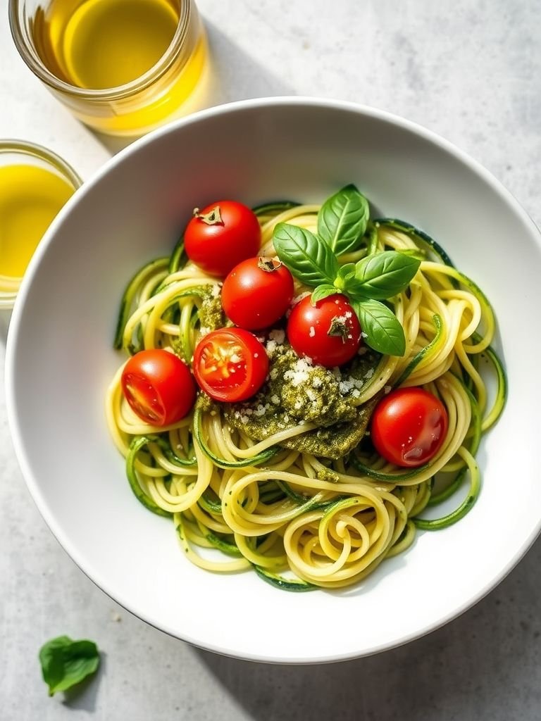 Zucchini Noodles with Pesto and Cherry Tomatoes
