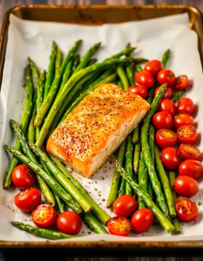 Baked Salmon with Asparagus and Cherry Tomatoes