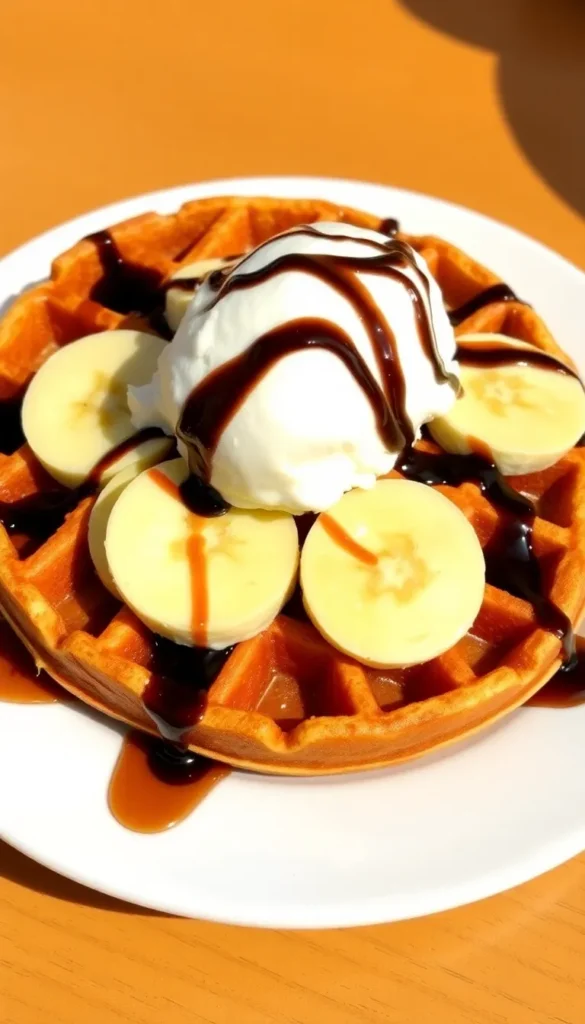 Banana Waffles with Ice Cream