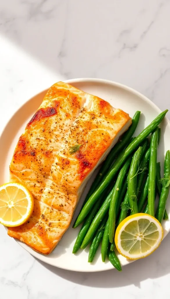 Oven-Baked Salmon with Garlic Green Beans
