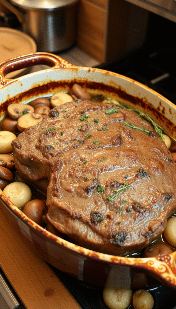 Oven-Baked Top Round Steak with Mushrooms