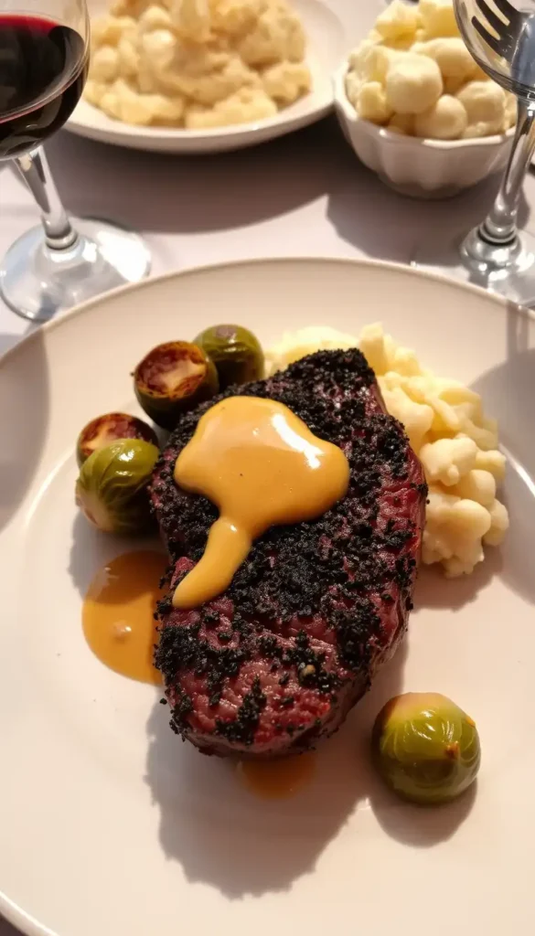 Peppercorn Crusted Steak with Cream Sauce