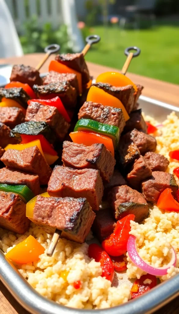 Petite Sirloin Skewers with Peppers and Onions