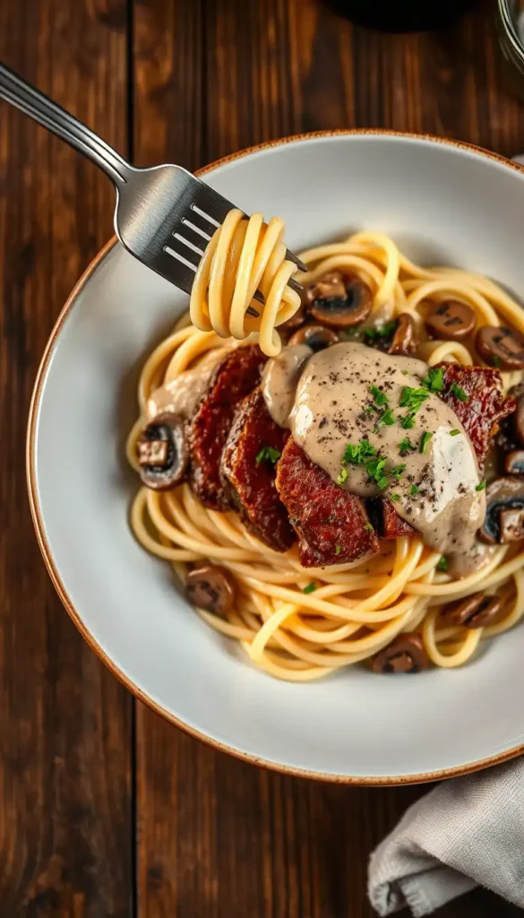 Steak Pasta with Creamy Mushroom Sauce