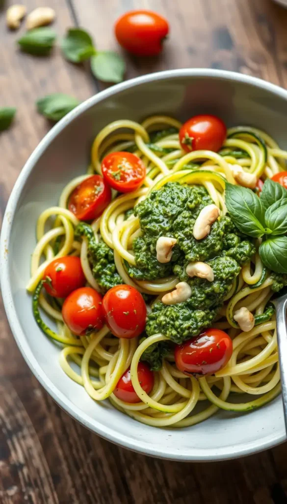 Zucchini Noodles with Pesto and Cherry Tomatoes