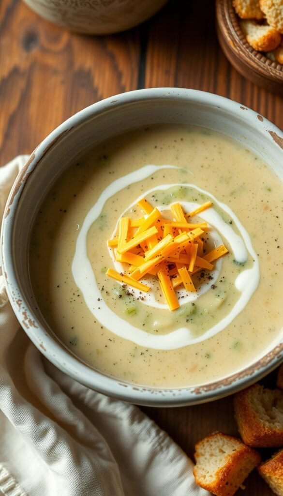 Broccoli and Cauliflower Soup with Cheddar