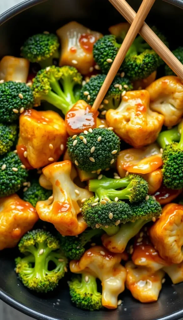 Broccoli and Cauliflower Stir-Fry with Soy-Ginger Sauce