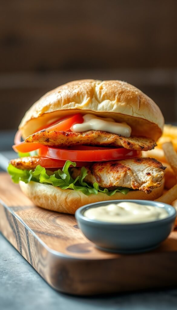 Classic Grilled Chicken Sandwich with Garlic Mayo