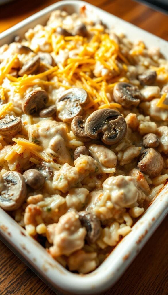 Creamy Mushroom and Chicken Rice Casserole