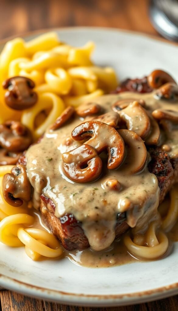 Crock Pot Cube Steak with Mushroom Gravy
