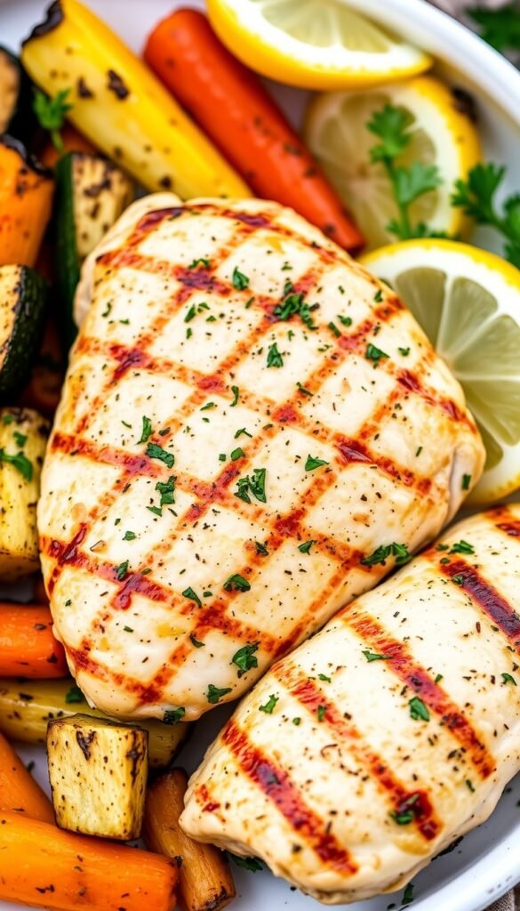 Grilled Lemon Herb Chicken with Roasted Veggies