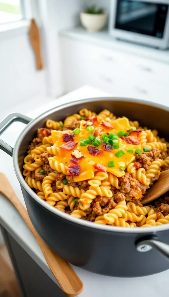 One-Pot Bacon Cheeseburger Pasta
