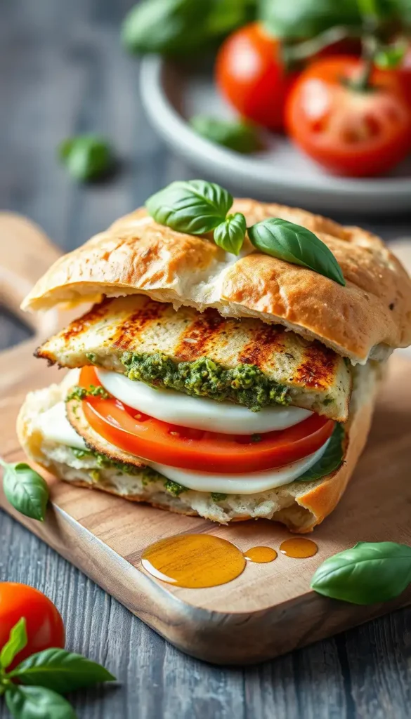 Pesto Grilled Chicken Sandwich with Mozzarella