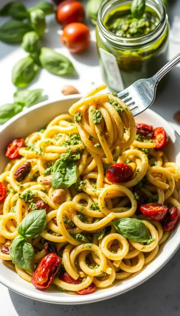 Pesto Pasta with Sun-Dried Tomatoes