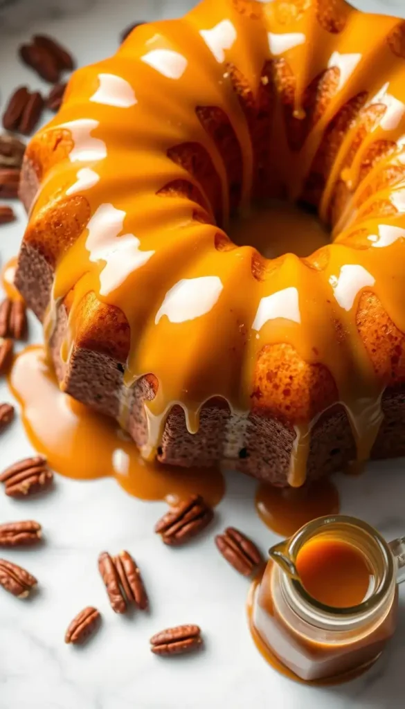 Butter Pecan Bundt Cake with Caramel Glaze