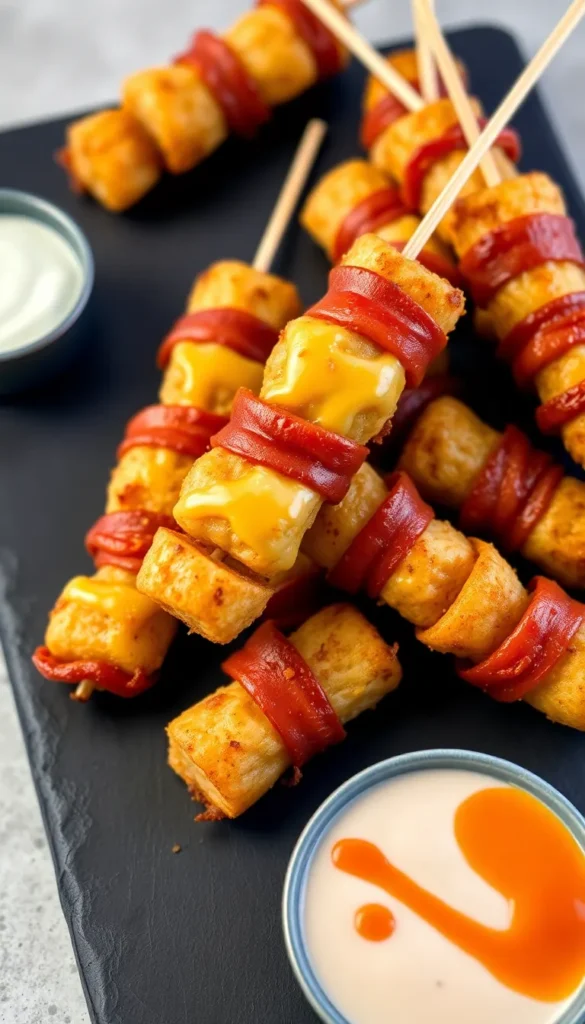 Cheesy Bacon Tater Tot Skewers