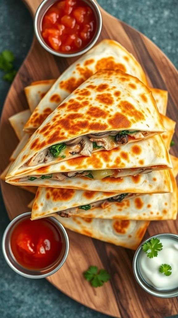 Chicken, Mushroom, and Spinach Quesadillas