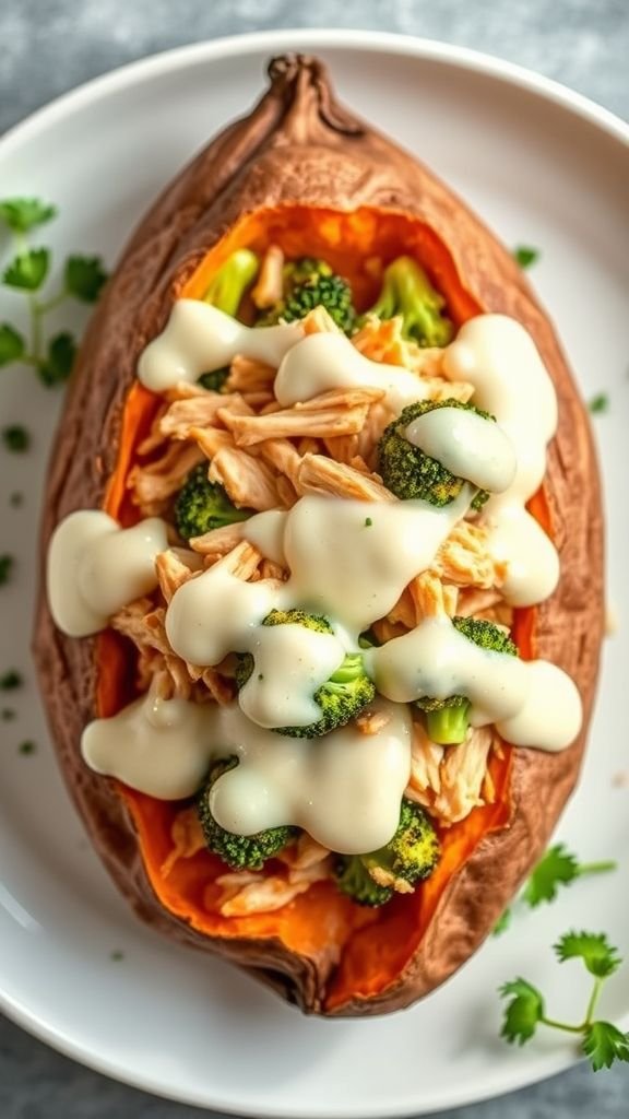 Chicken and Broccoli Stuffed Sweet Potatoes