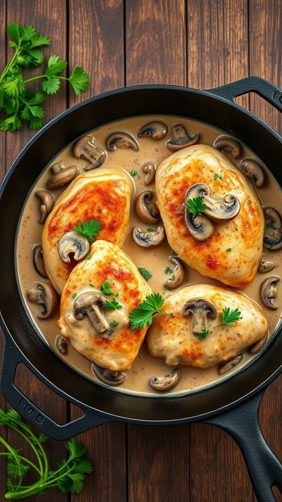 Creamy Garlic Chicken and Mushroom Skillet