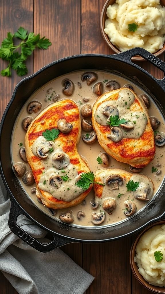 Creamy Garlic Chicken and Mushroom Skillet