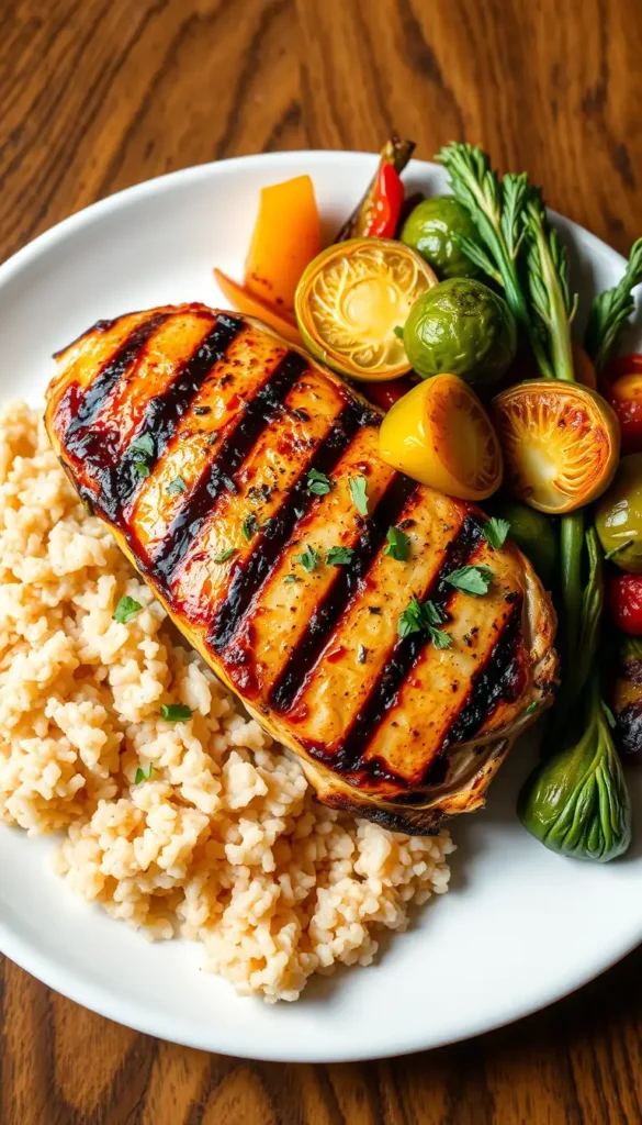 Grilled Chicken with Roasted Veggies and Brown Rice