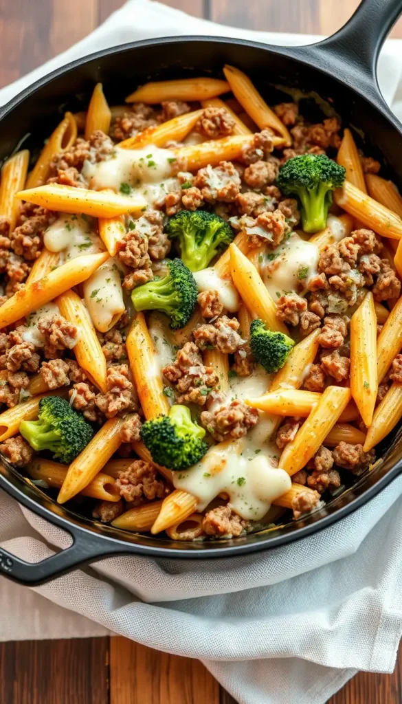 Ground Beef and Broccoli Pasta Skillet