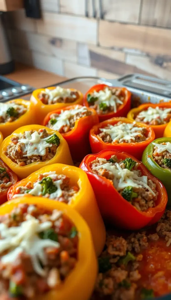 Ground Beef and Broccoli Stuffed Peppers
