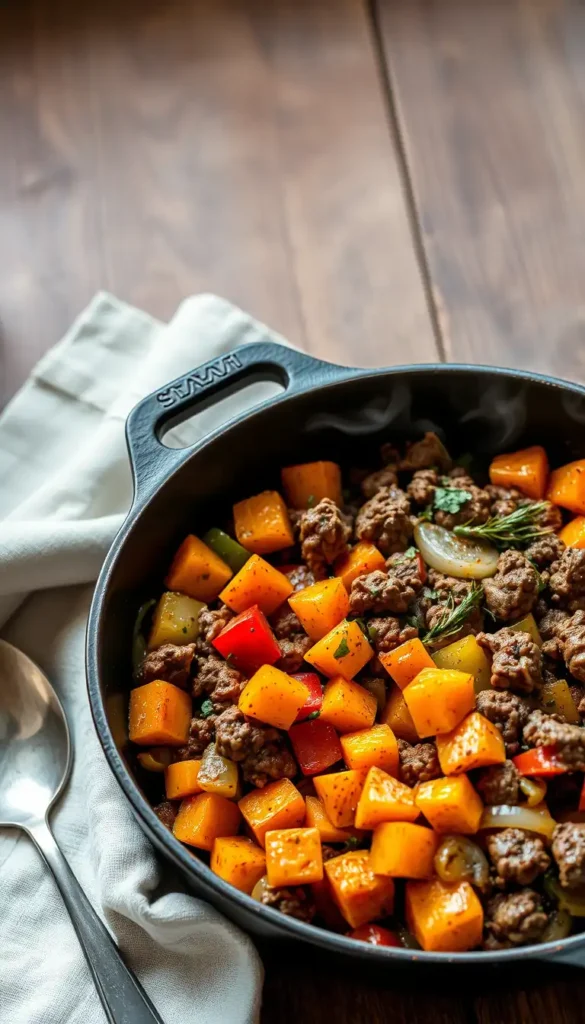 Ground Beef and Sweet Potato Skillet