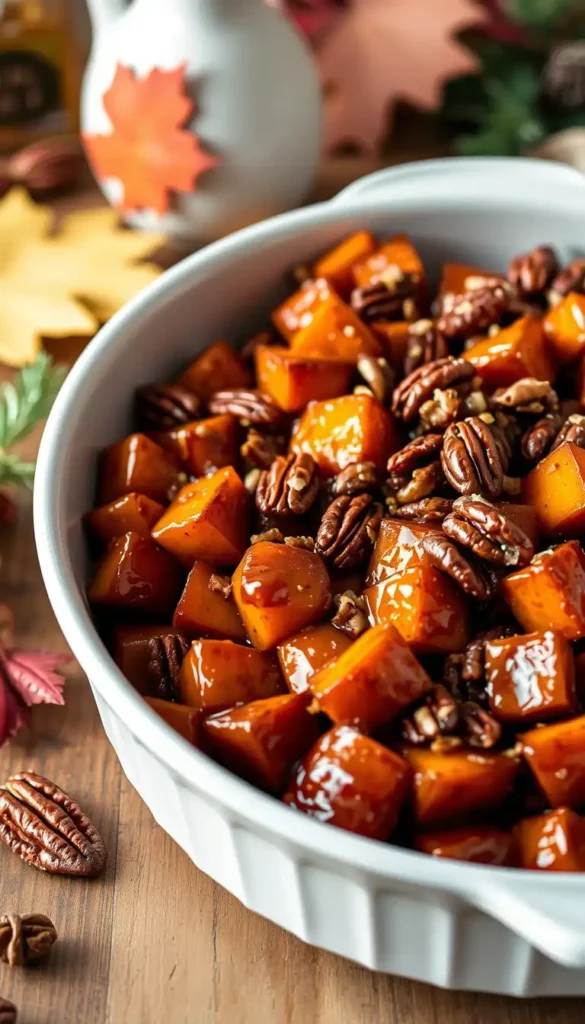 Maple Glazed Roasted Sweet Potatoes with Pecans