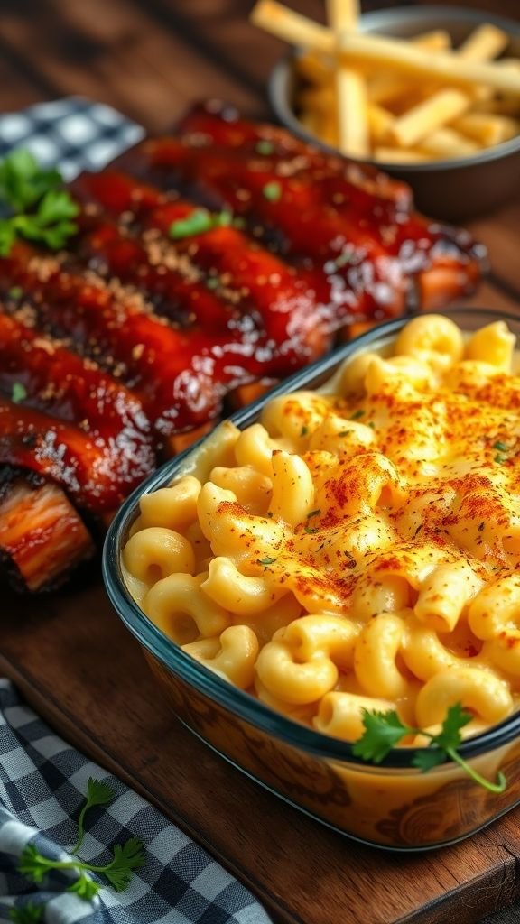 Southern Baked Mac and Cheese with BBQ Ribs