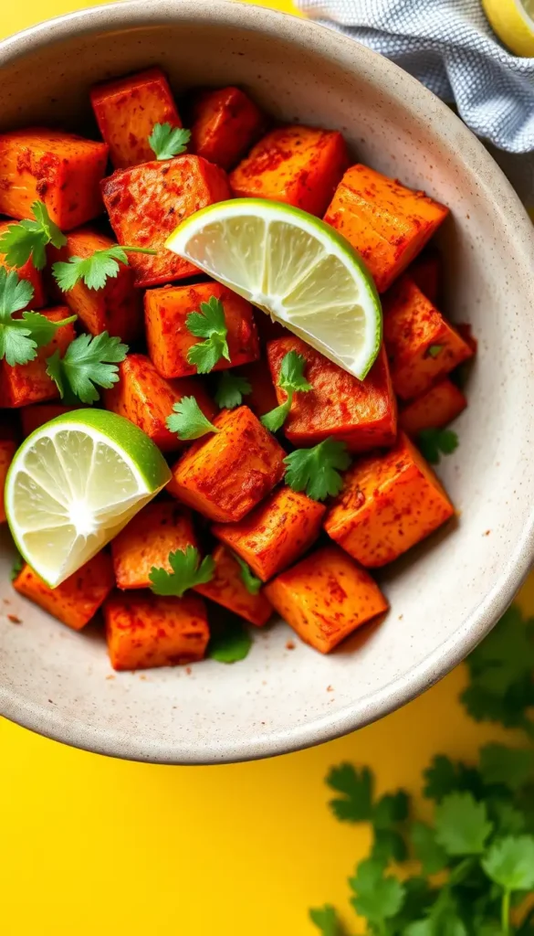 Spicy Roasted Sweet Potatoes with Chili and Lime
