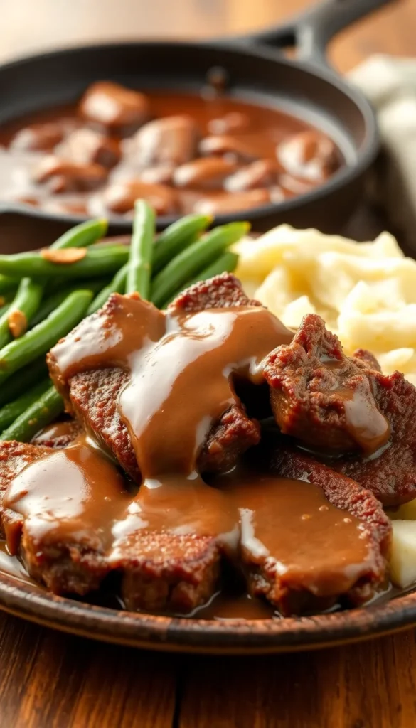 Steak Strips with Mashed Potatoes