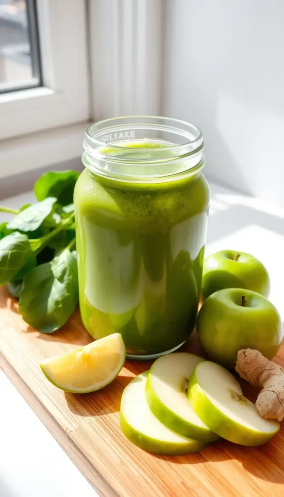 Apple Spinach Smoothie with Ginger and Lemon