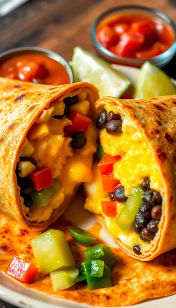 Breakfast Burrito with Eggs, Beans, and Cheese