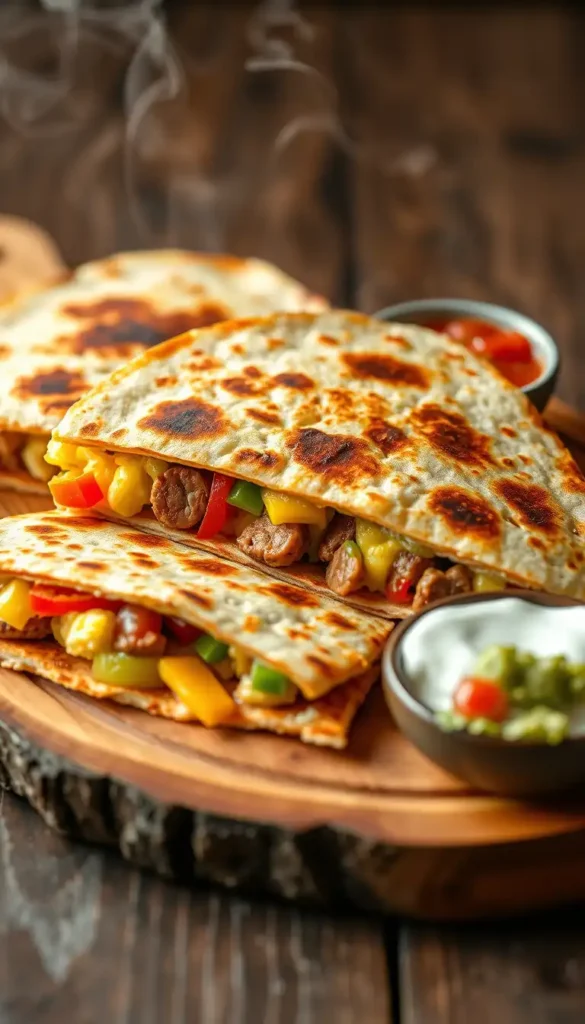 Breakfast Quesadilla with Sausage and Peppers