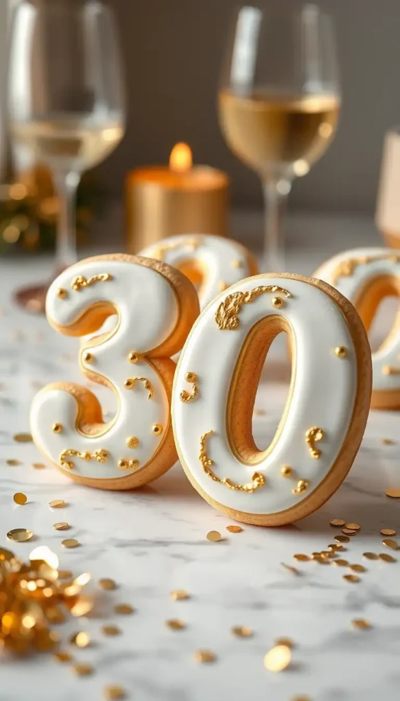 Glam Gold and White 30th Birthday Sugar Cookies