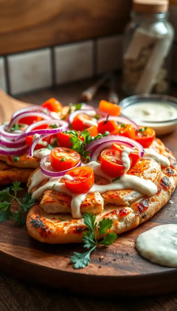 Grilled Chicken Flatbread with Garlic Sauce
