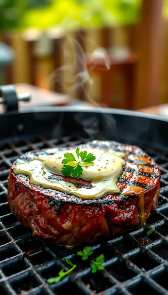 Grilled Ribeye with Garlic Herb Butter