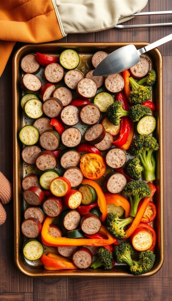 Keto Sheet Pan Sausage and Veggies