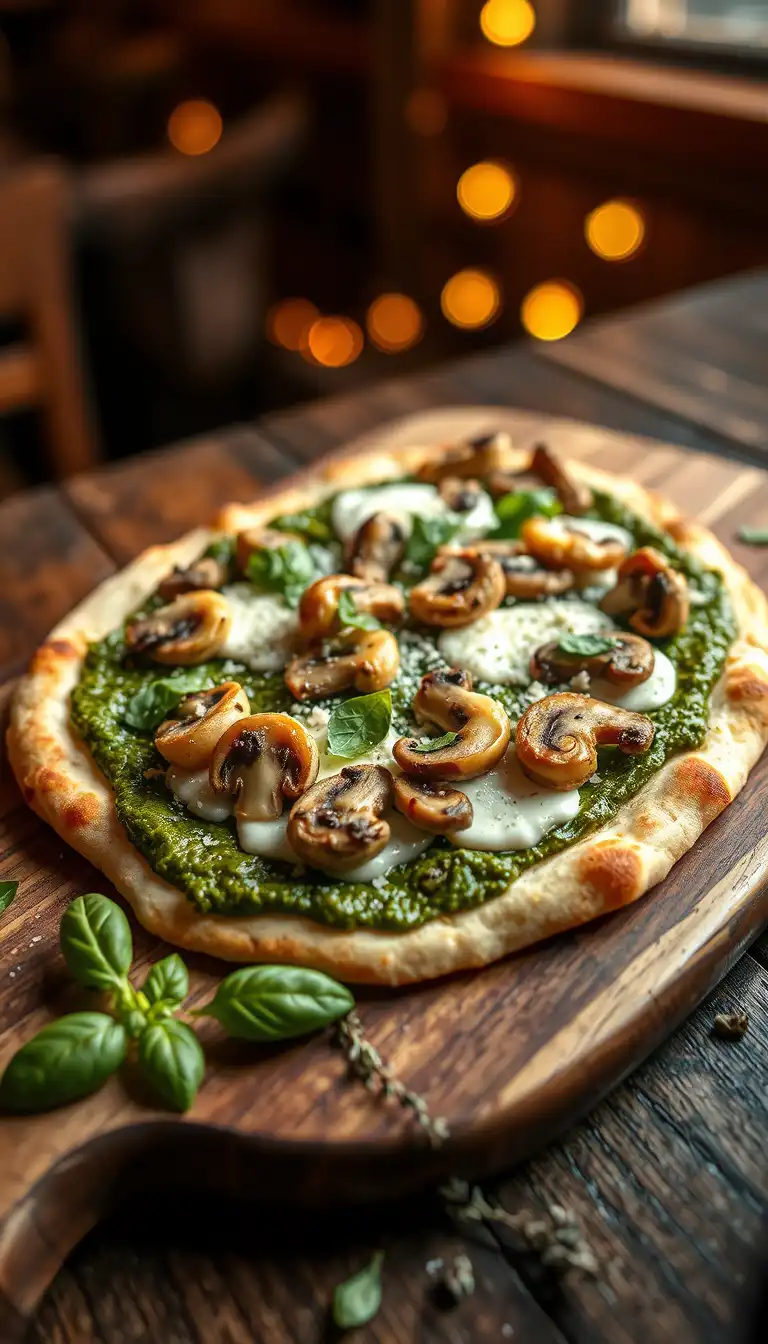 Pesto Mushroom Flatbread Pizza