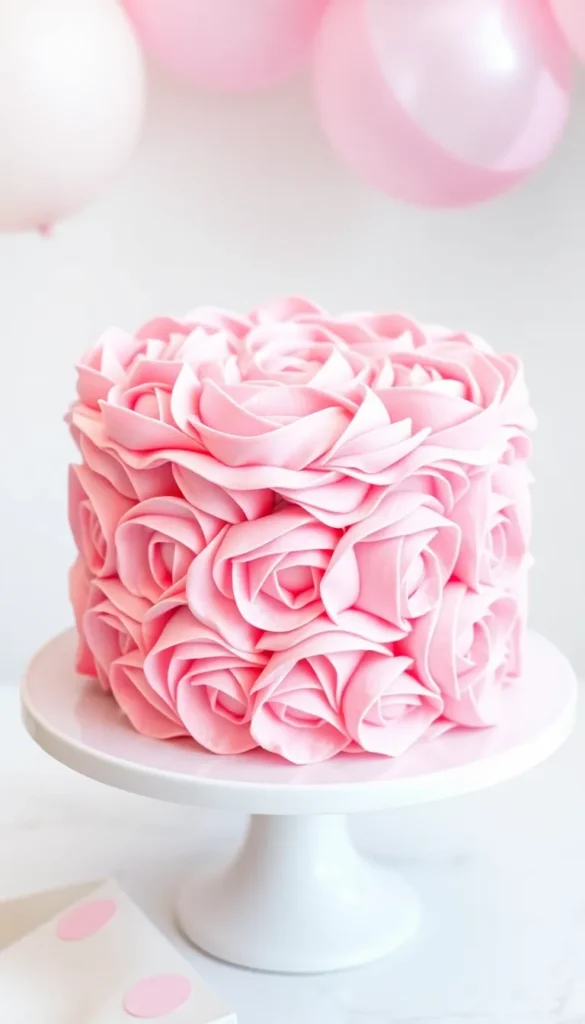 Pink Rosette Buttercream Cake