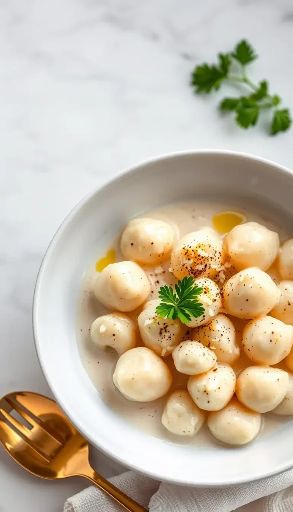 Ricotta Gnocchi with Creamy Garlic Sauce